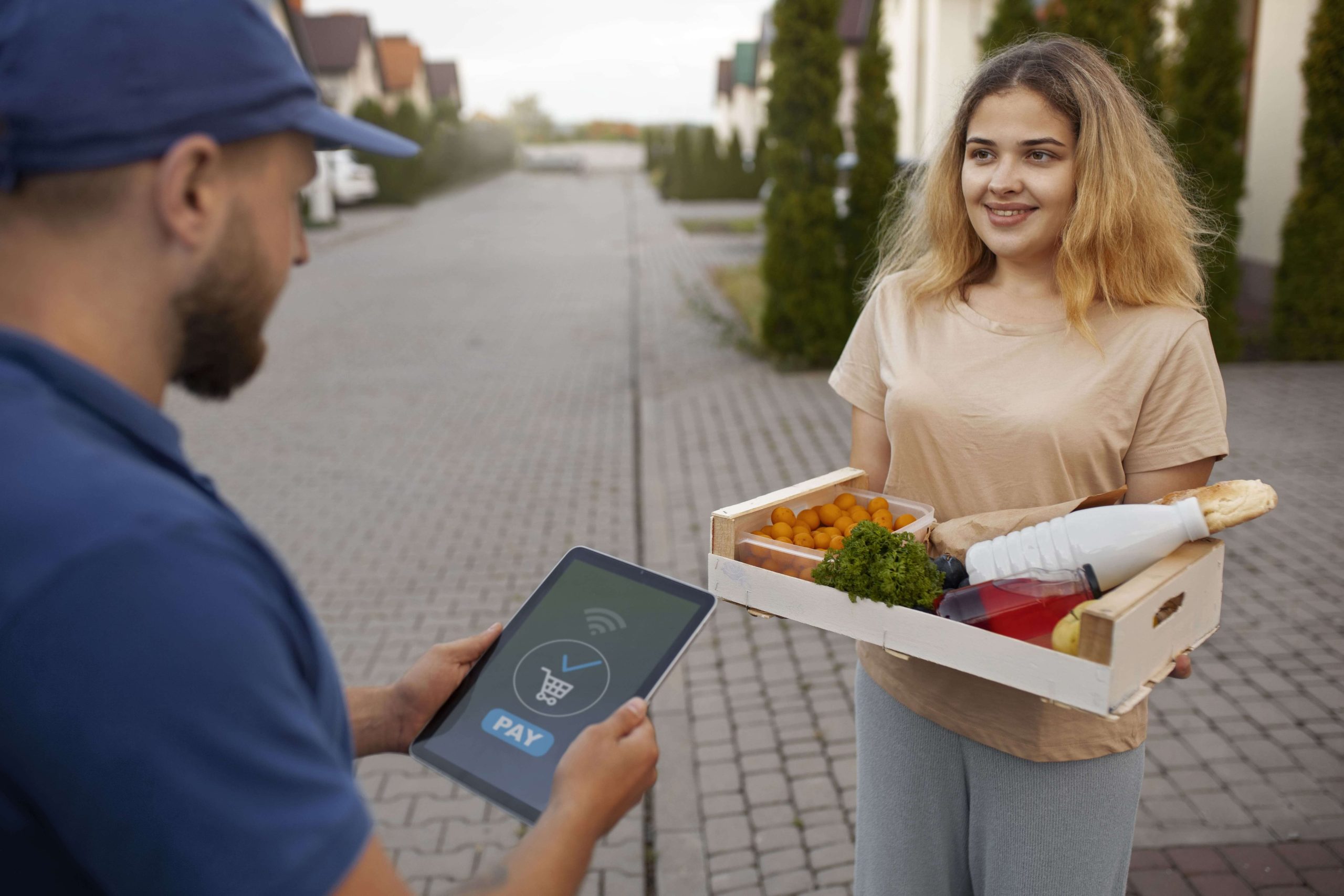 courier delivering groceries home